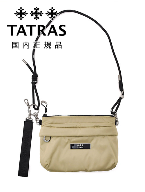 タトラス TATRAS ミニバッグ サコッシュ型 HIBALIA ヒバリア エコニール リサイクルナイロン ベージュ ロゴ入り調節可能ショルダーストラップ 国内正規品｜deradera