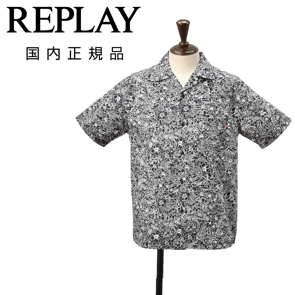 リプレイ REPLAY 開襟シャツ メンズ 半袖アロハシャツ コットン 