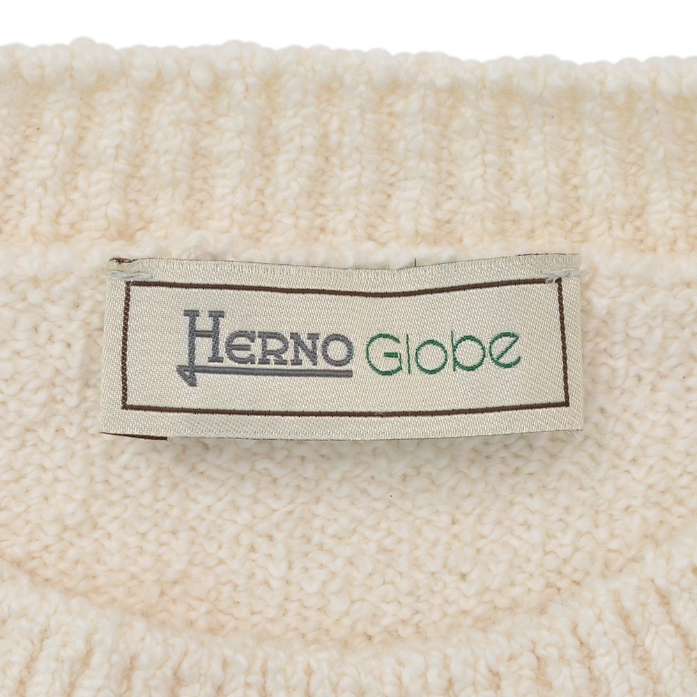 ヘルノ グローブ HERNO Globe クルーネックニット メンズ ブークレセーター オフホワイト コットンナイロン メッセージロゴ 国内正規品 でらでら 公式ブランド｜deradera｜08