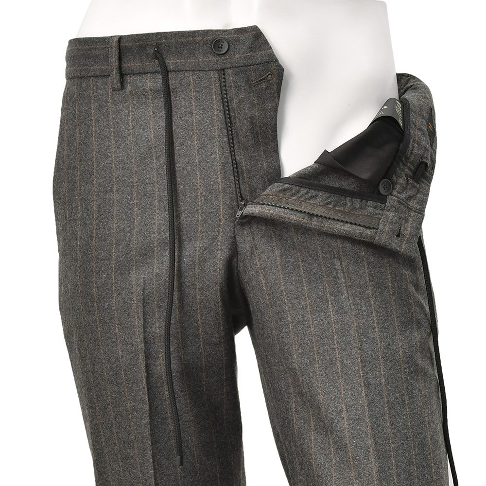 ブリリア BRIGLIA1949 イージースラックス メンズ ストライプ柄パンツ MONTREALP アクティブメリノウール チャコール×ブラウン 国内正規品_2