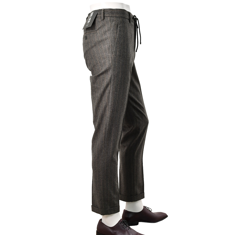ブリリア BRIGLIA1949 イージースラックス メンズ ストライプ柄パンツ MONTREALP アクティブメリノウール チャコール×ブラウン 国内正規品_4
