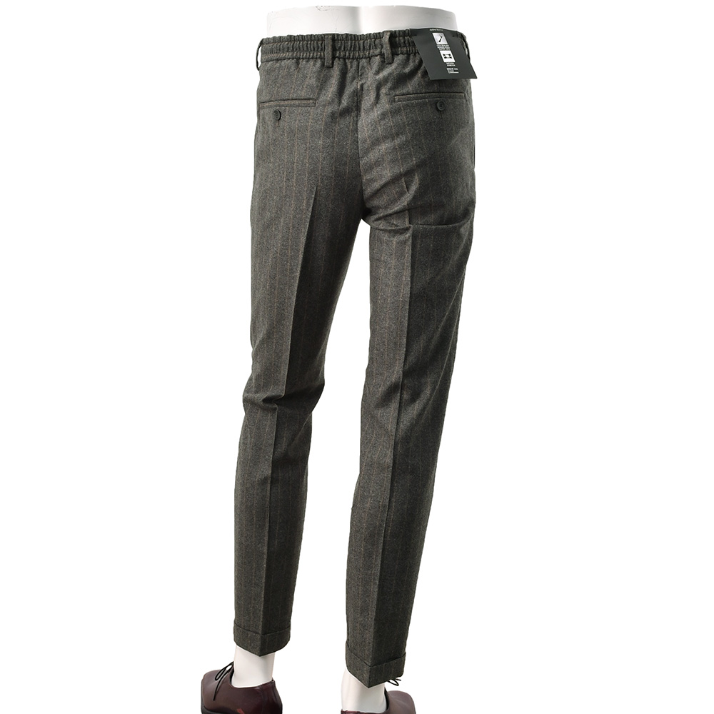ブリリア BRIGLIA1949 イージースラックス メンズ ストライプ柄パンツ MONTREALP アクティブメリノウール チャコール×ブラウン 国内正規品_5