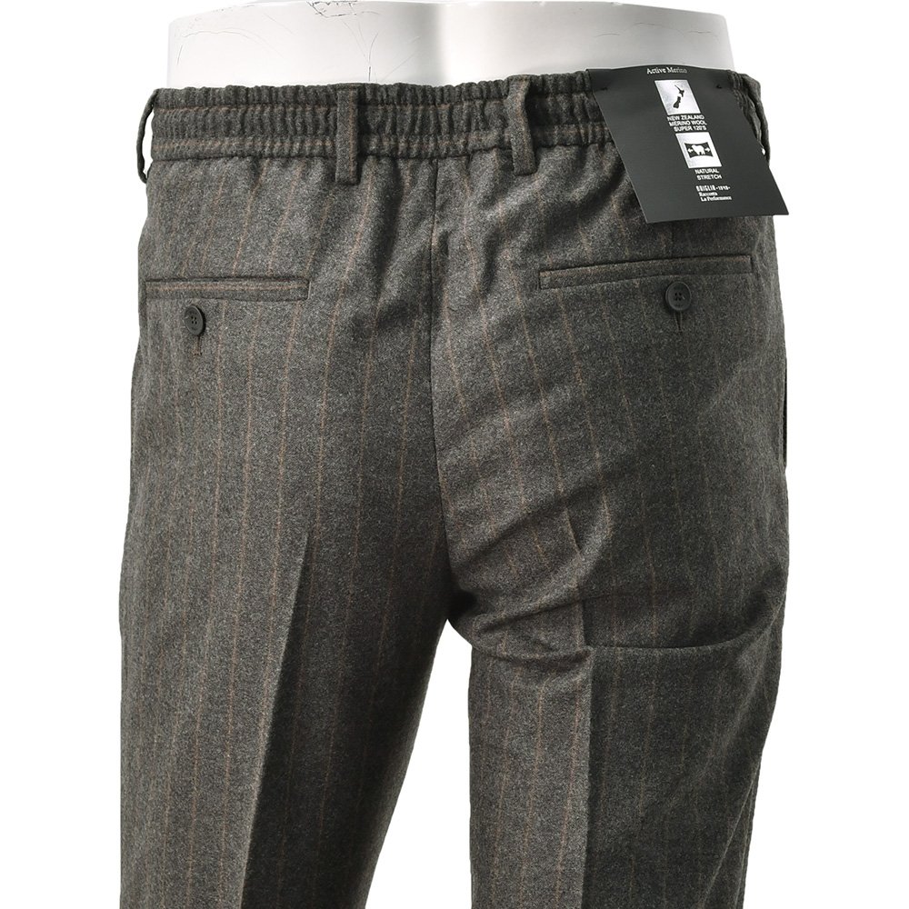 ブリリア BRIGLIA1949 イージースラックス メンズ ストライプ柄パンツ MONTREALP アクティブメリノウール チャコール×ブラウン 国内正規品_6
