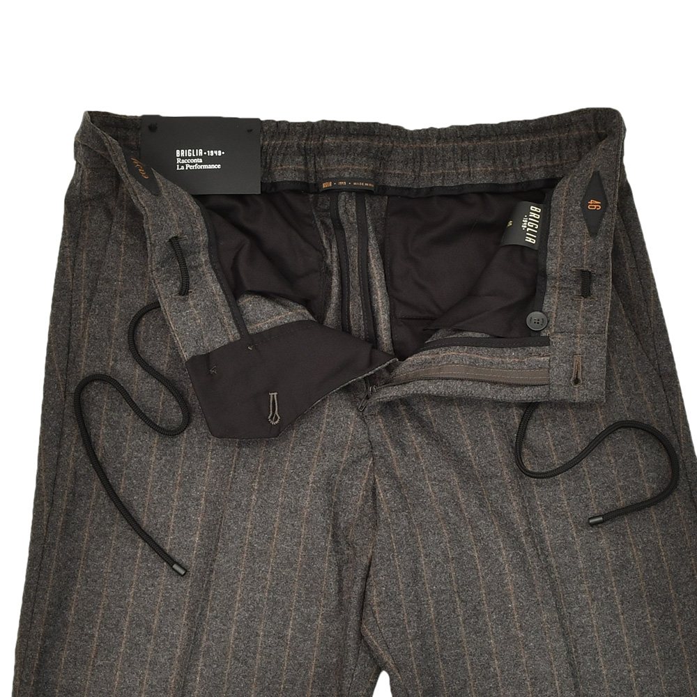 ブリリア BRIGLIA1949 イージースラックス メンズ ストライプ柄パンツ MONTREALP アクティブメリノウール チャコール×ブラウン 国内正規品_8