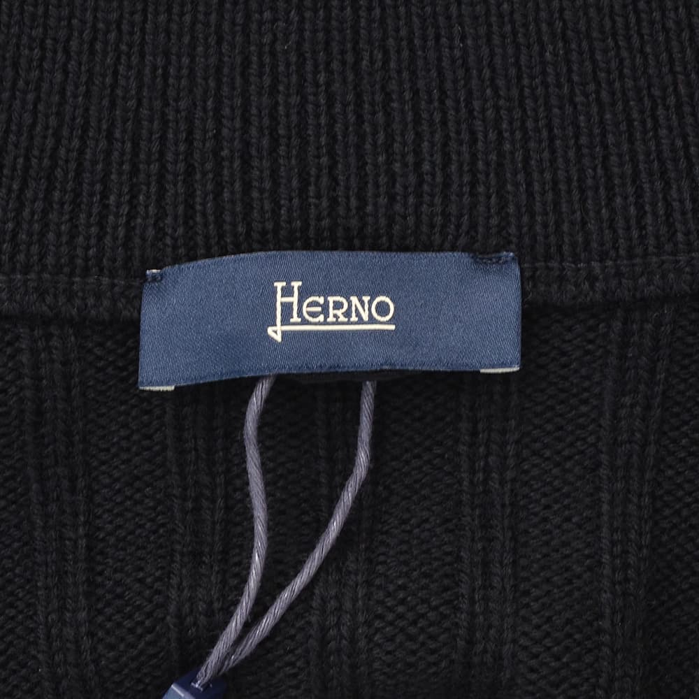 ヘルノ HERNO ハイブリッドダウン メンズ ダウンジャケット フィッシャーマンリブ ブラック 黒 切り替えデザイン 後身頃ニット スタンドネック 国内正規品の画像