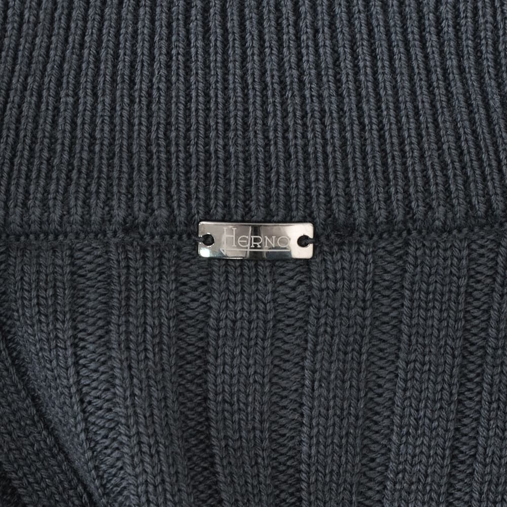 ヘルノ HERNO ハイブリッドダウン メンズ ダウンジャケット フィッシャーマンリブ ネイビー 紺 切り替えデザイン 後身頃ニット スタンドネック 国内正規品の画像