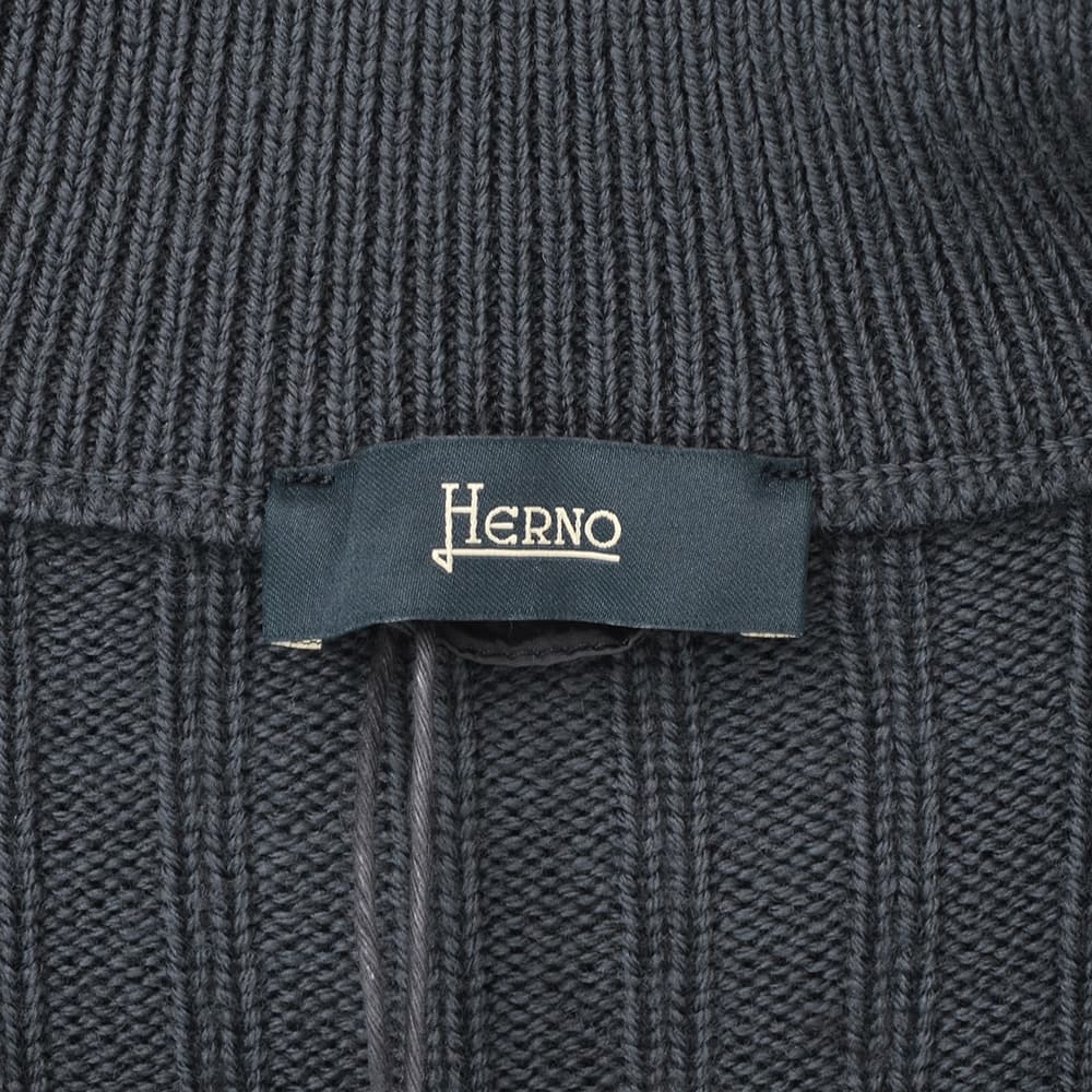 ヘルノ HERNO ハイブリッドダウン メンズ ダウンジャケット フィッシャーマンリブ ネイビー 紺 切り替えデザイン 後身頃ニット スタンドネック 国内正規品の画像