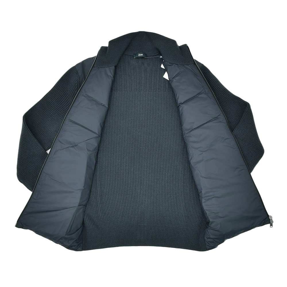 HERNO ヘルノハイブリッド ナイロン ニット 切替 ジャケット48ネイビー HERNO（ヘルノ） ハイブリッドダウン メンズ ダウンジャケット