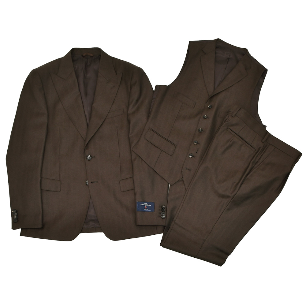 エルメネジルド ゼニア cloth by Ermenegildo Zegna スリーピーススーツ メンズ エレクタウール ヘリンボン柄 ブラウン スペルラティボ 日本製の画像