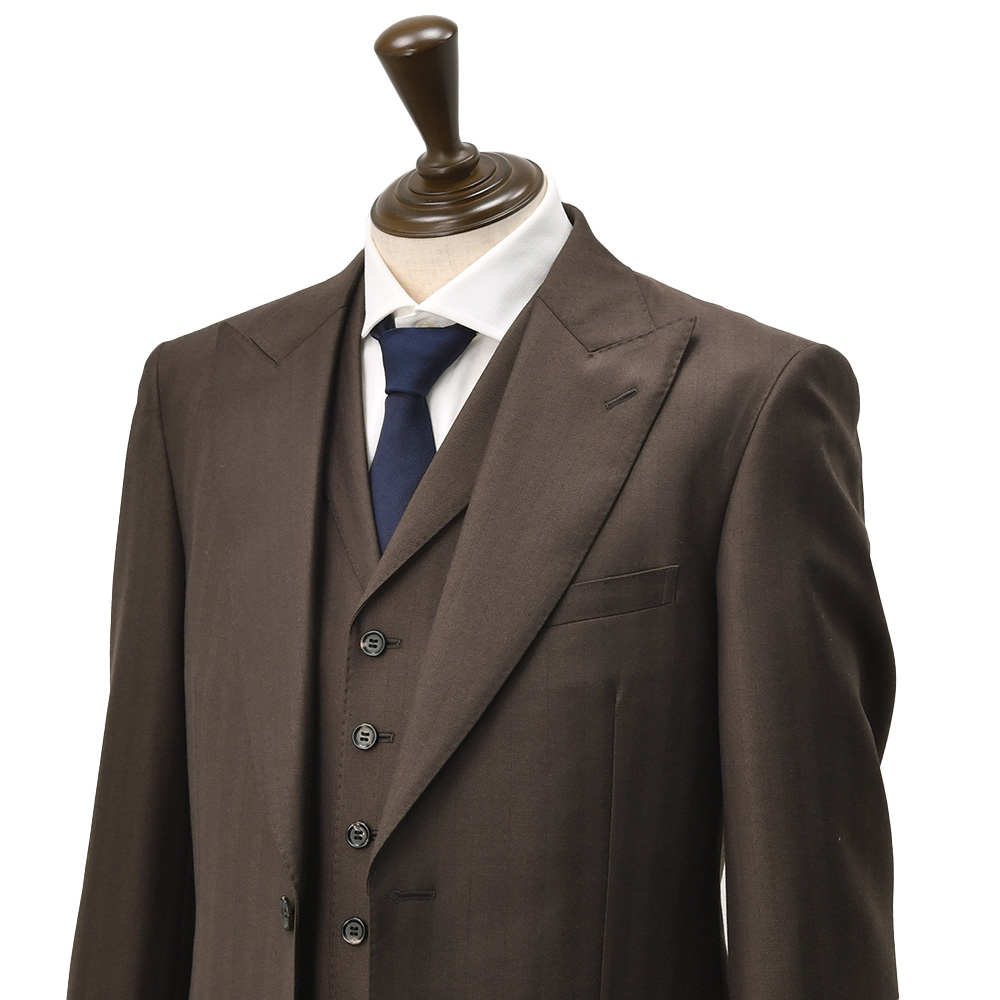 エルメネジルド ゼニア cloth by Ermenegildo Zegna スリーピーススーツ メンズ エレクタウール ヘリンボン柄 ブラウン スペルラティボ 日本製の画像