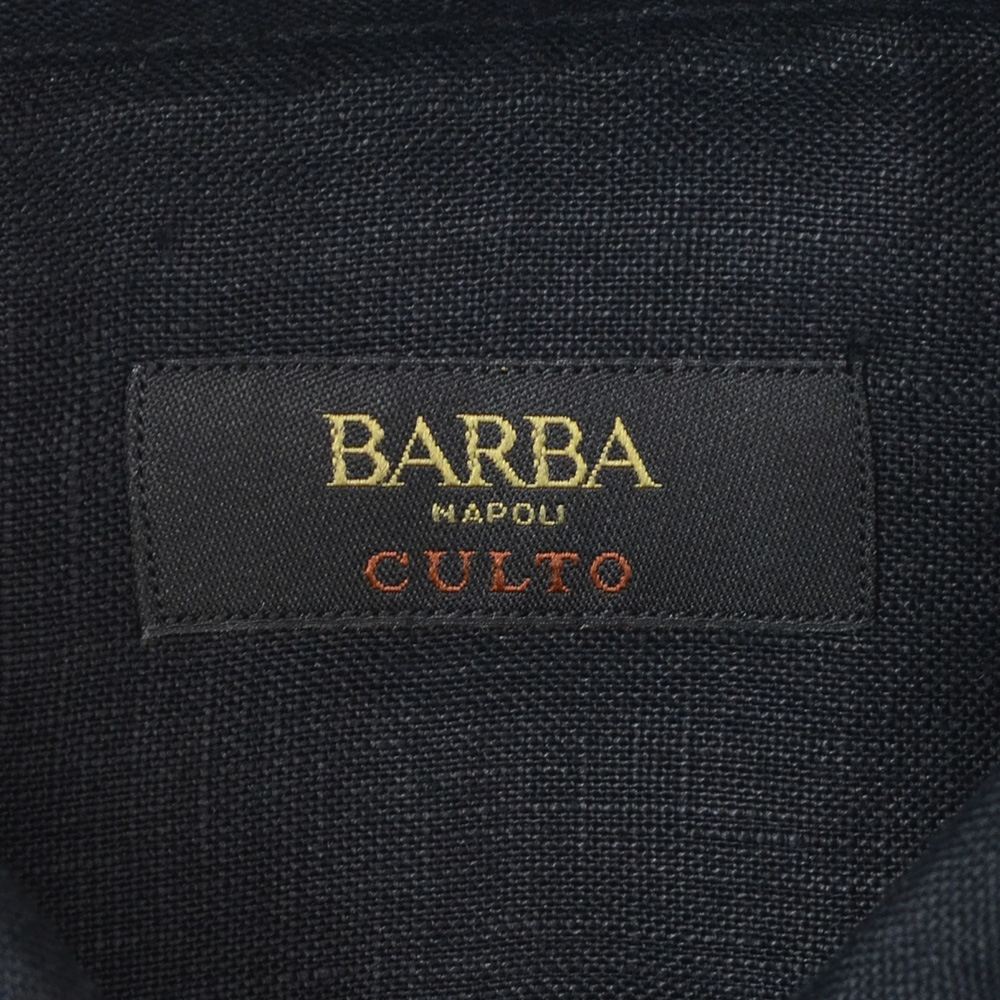 バルバ BARBA 長袖リネンシャツ メンズ カジュアルシャツ CULTO クルトシリーズ ブラック 黒 スキッパーカラー ヒドゥンボタンダウン仕様 国内正規品の画像