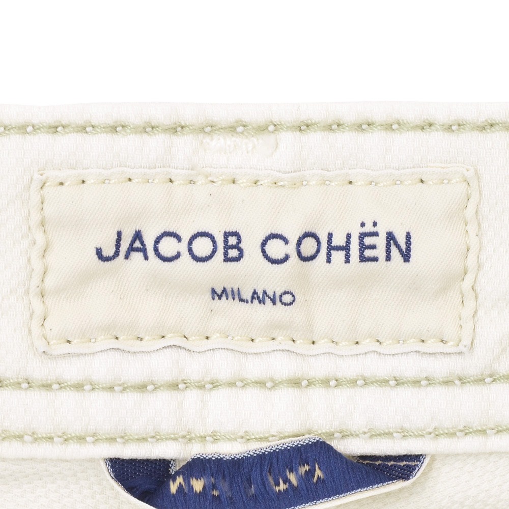 ヤコブコーエン JACOB COHEN コットンパンツ メンズ バーズアイ柄 BARD バードモデル コットンストレッチ オフホワイト 白 スリムストレート 国内正規品の画像