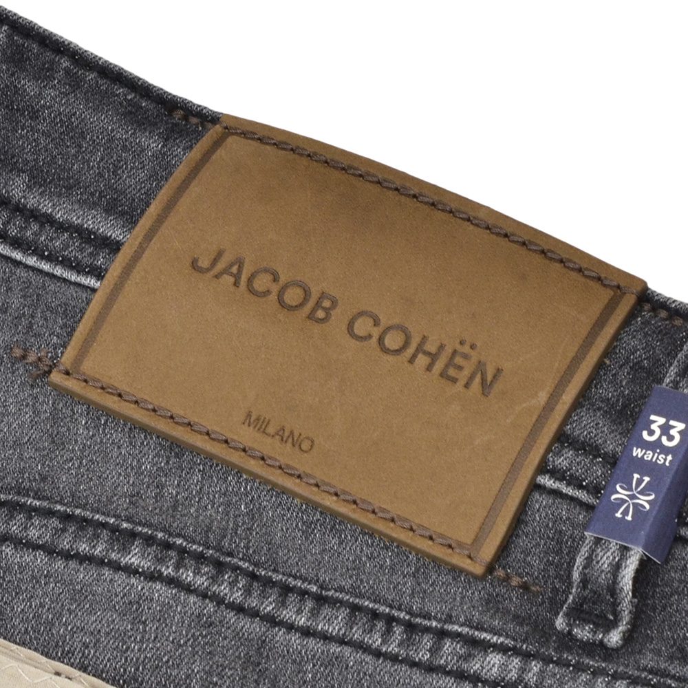 ヤコブコーエン JACOB COHEN ストレッチデニム メンズ  NICK SLIM ニックスリム コットンポリ ブラックウォッシュ  レザーバックパッチ 国内正規品の画像