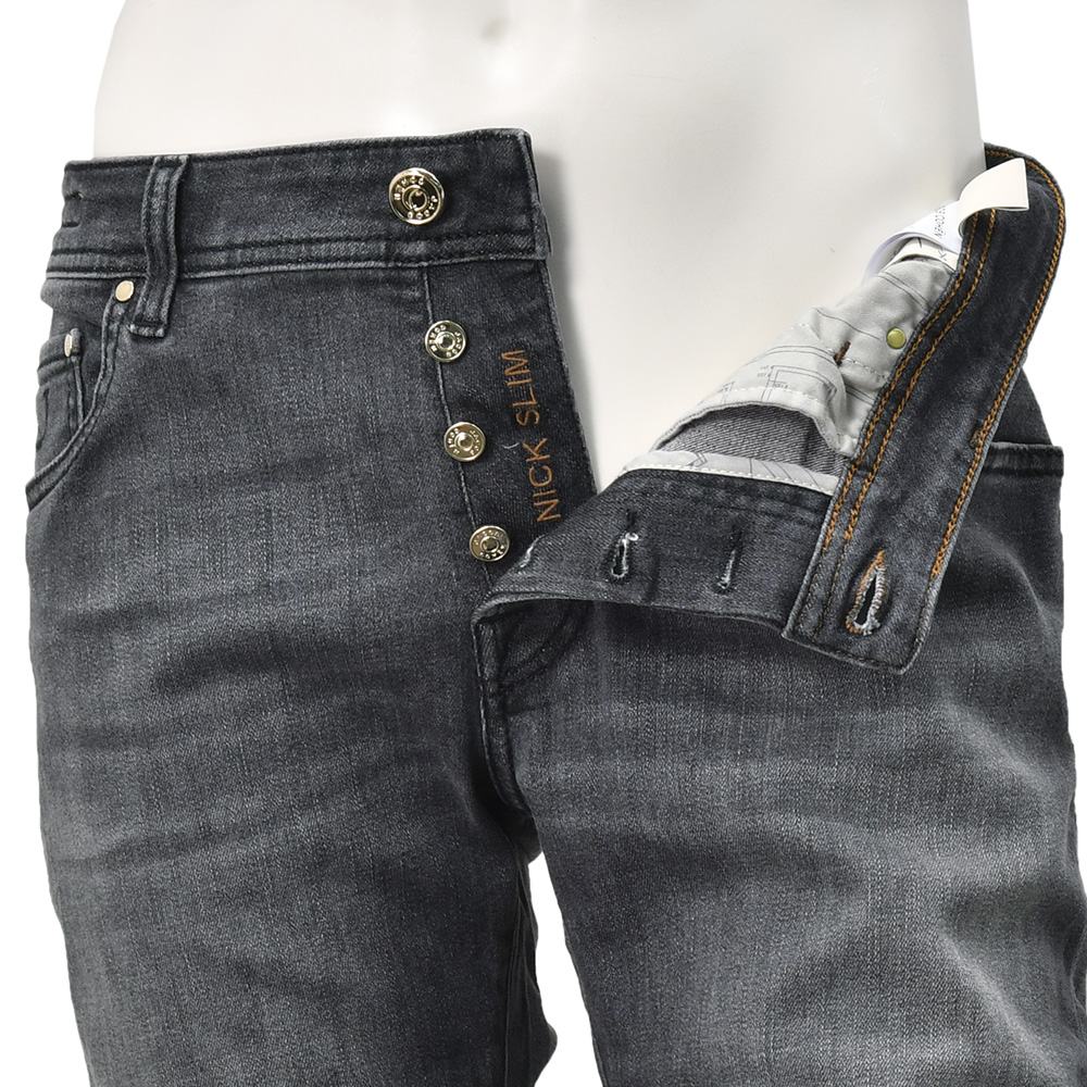 ヤコブコーエン JACOB COHEN ストレッチデニム メンズ  NICK SLIM ニックスリム コットンポリ ブラックウォッシュ  レザーバックパッチ 国内正規品の画像