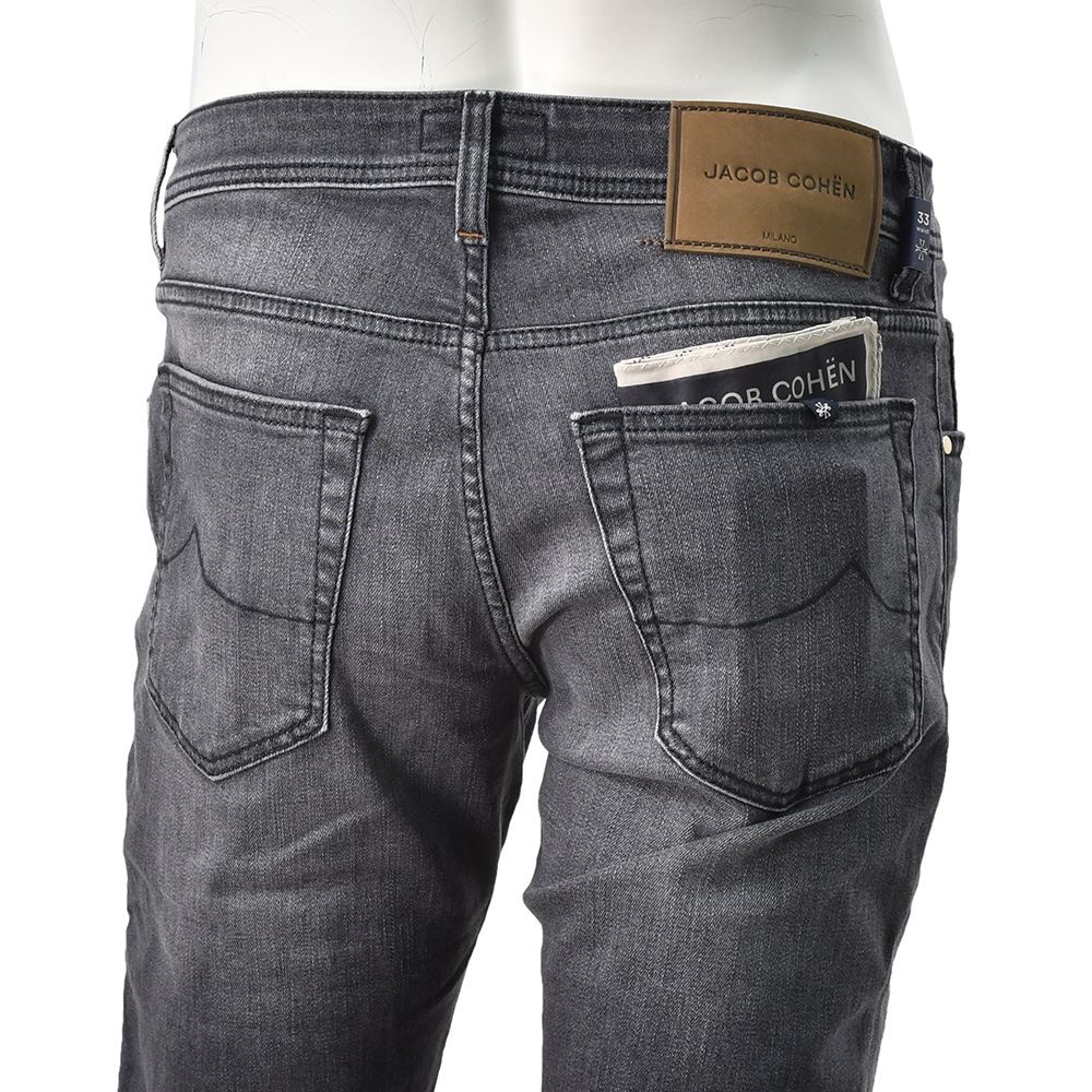 ヤコブコーエン JACOB COHEN ストレッチデニム メンズ  NICK SLIM ニックスリム コットンポリ ブラックウォッシュ  レザーバックパッチ 国内正規品の画像