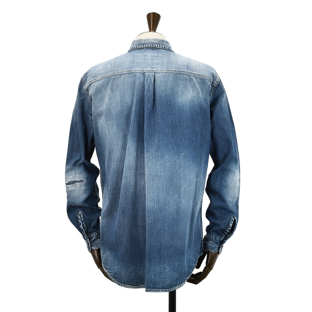 ディースクエアード DSQUARED2 ヴィンテージデニムシャツ メンズ ダメージシャツ ストレッチデニム ブルーウォッシュ リラックスフィット 国内正規品の画像