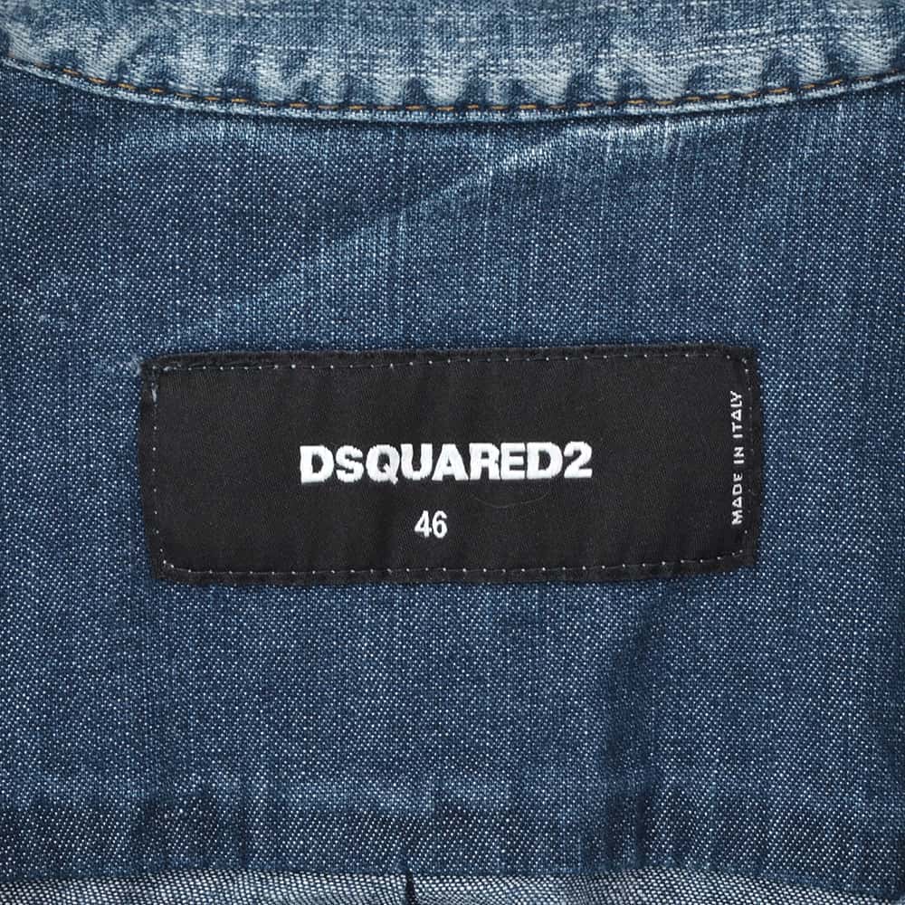 ディースクエアード DSQUARED2 ヴィンテージデニムシャツ メンズ ダメージシャツ ストレッチデニム ブルーウォッシュ リラックスフィット 国内正規品の画像