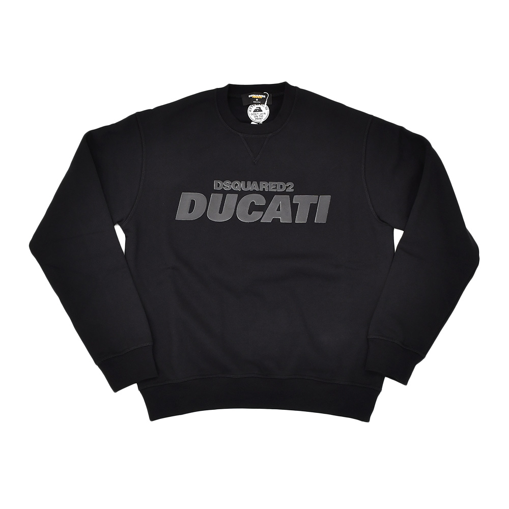 ディースクエアード DSQUARED2 トレーナー メンズ  DUCATIコラボ コットン ブラック 黒 リブ仕様 ロゴラバープリント 国内正規品の画像