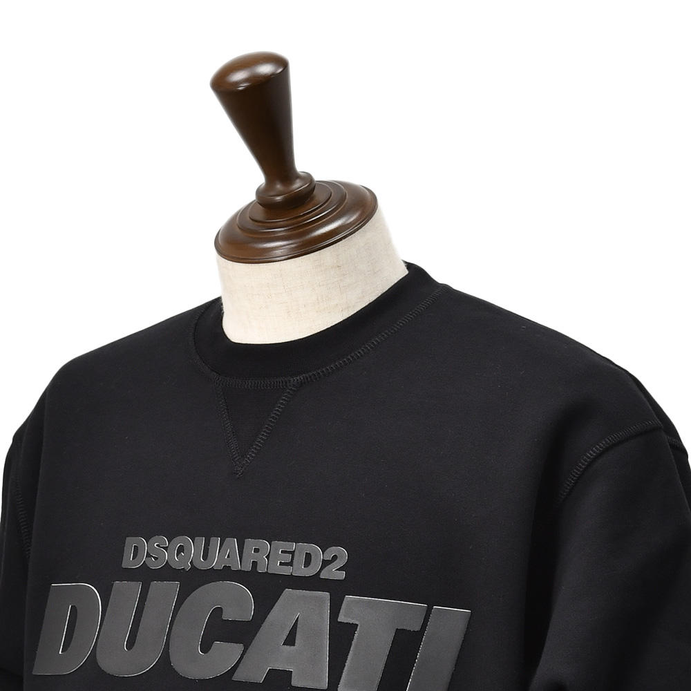 ディースクエアード DSQUARED2 トレーナー メンズ  DUCATIコラボ コットン ブラック 黒 リブ仕様 ロゴラバープリント 国内正規品の画像