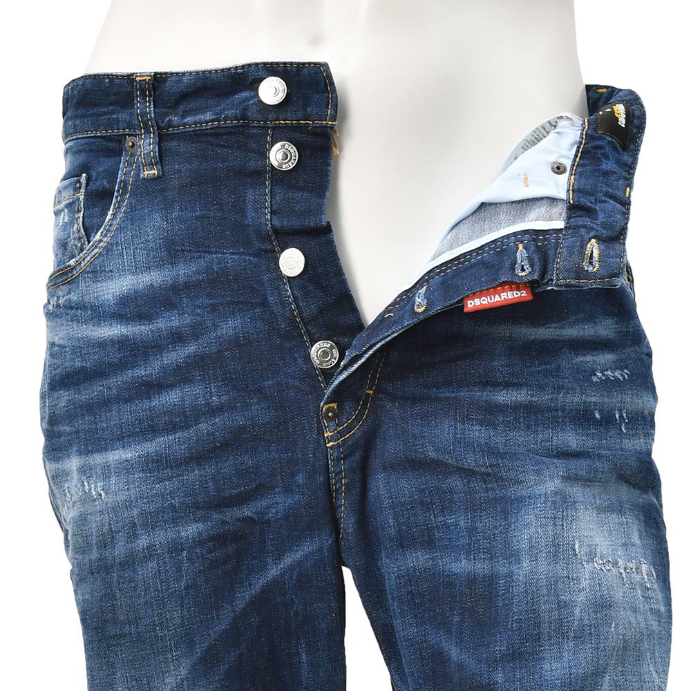 ディースクエアード DSQUARED2 ダメージデニム メンズ DUCATIコラボ Kawaii Jeansモデル コットン インディゴブルーウォッシュ   国内正規品の画像