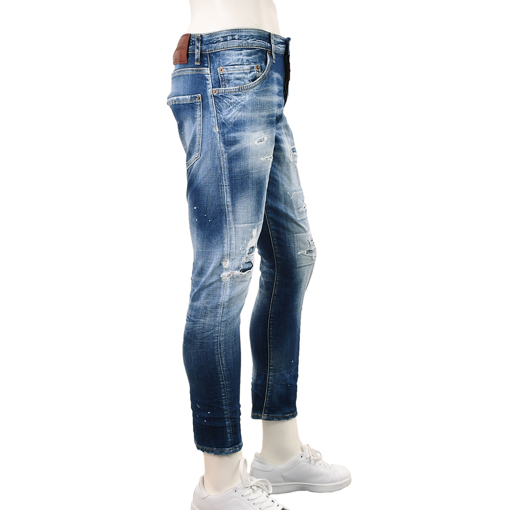 ディースクエアード DSQUARED2 ダメージデニムパンツ メンズ Slim Twist Jean スリムツイスト ブルーウォッシュスリムテーパード リペア加工 国内正規品の画像