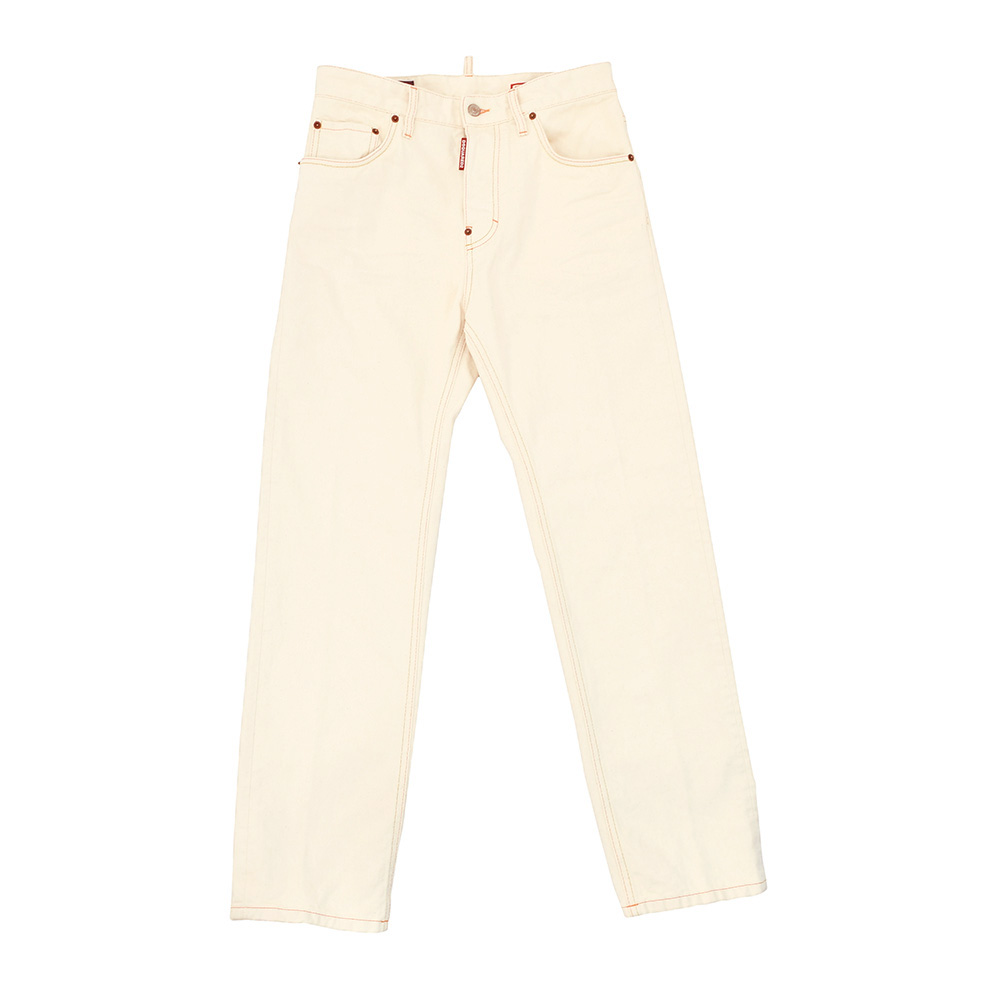 ディースクエアード DSQUARED2 デニムパンツ メンズ コットン100％デニム 642 JEAN アイボリー 生成り ストレートレッグ オレンジステッチ 国内正規品の画像