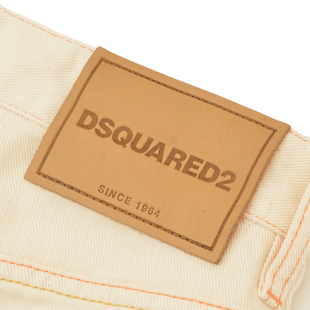 ディースクエアード DSQUARED2 デニムパンツ メンズ コットン100％デニム 642 JEAN アイボリー 生成り ストレートレッグ オレンジステッチ 国内正規品の画像