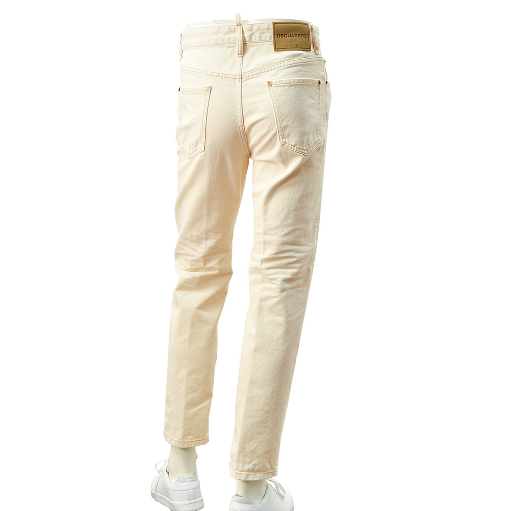 ディースクエアード DSQUARED2 デニムパンツ メンズ コットン100％デニム 642 JEAN アイボリー 生成り ストレートレッグ オレンジステッチ 国内正規品の画像