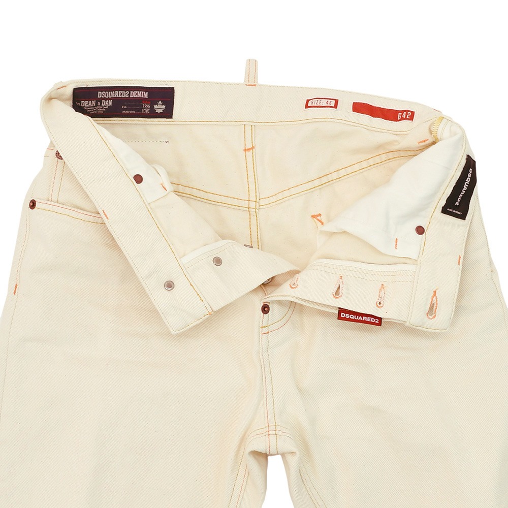 ディースクエアード DSQUARED2 デニムパンツ メンズ コットン100％デニム 642 JEAN アイボリー 生成り ストレートレッグ オレンジステッチ 国内正規品の画像