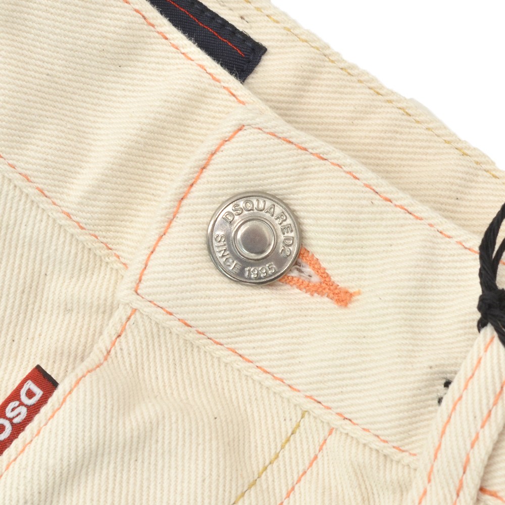 ディースクエアード DSQUARED2 デニムパンツ メンズ コットン100％デニム 642 JEAN アイボリー 生成り ストレートレッグ オレンジステッチ 国内正規品の画像