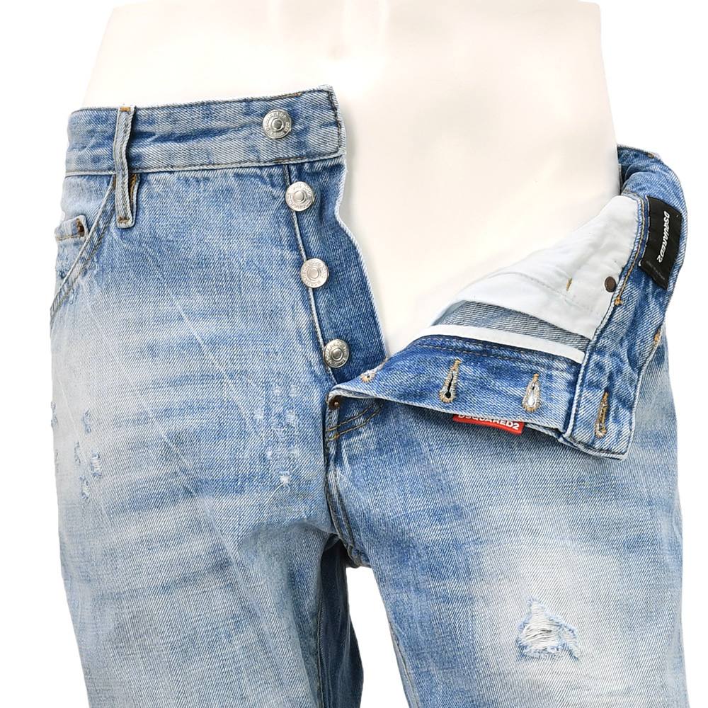 ディースクエアード DSQUARED2 ダメージデニムパンツ メンズ コットン100％ Teddy Jean テディ ライトブルーウォッシュ リラックステーパード 国内正規品の画像