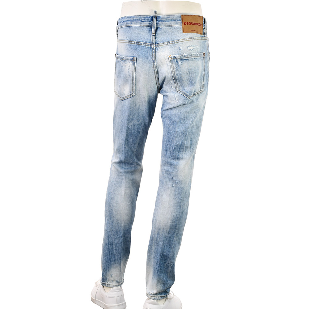 ディースクエアード DSQUARED2 ダメージデニムパンツ メンズ コットン100％ Teddy Jean テディ ライトブルーウォッシュ リラックステーパード 国内正規品の画像