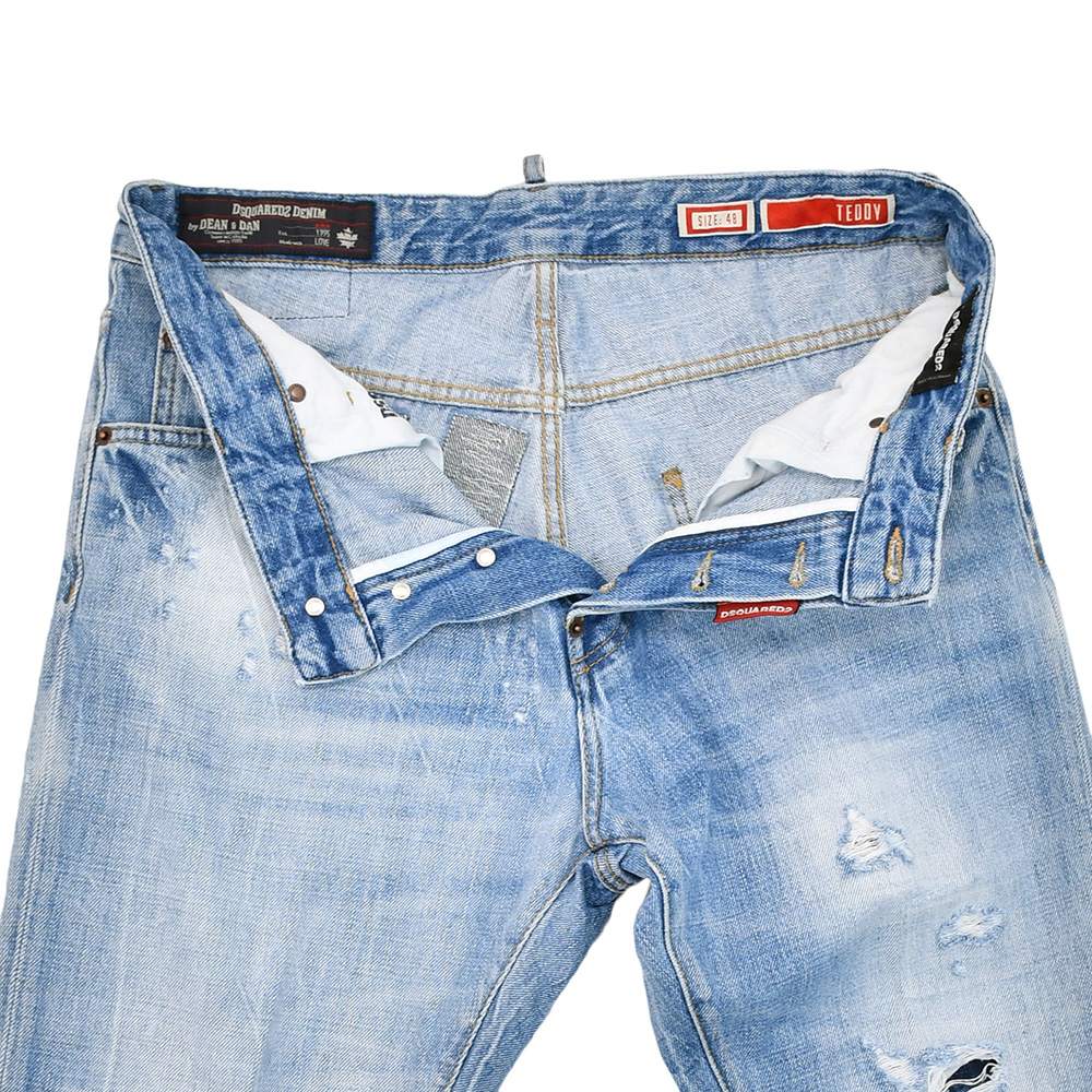 ディースクエアード DSQUARED2 ダメージデニムパンツ メンズ コットン100％ Teddy Jean テディ ライトブルーウォッシュ リラックステーパード 国内正規品の画像
