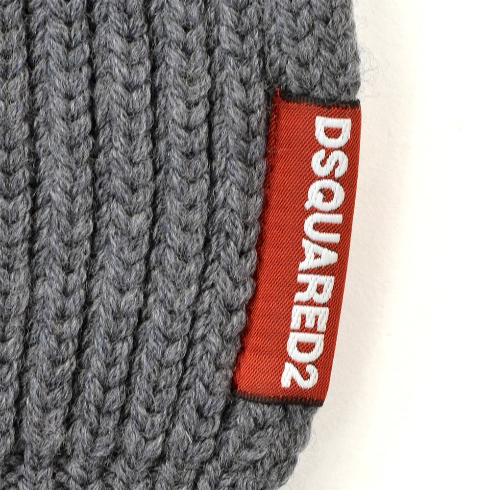 ディースクエアード　　DSQUARED2 メンズ マフラー&キャップ ニット帽 2点セット グレー ウール ブランドタグ 赤タグ プレゼント ギフト 国内正規品の画像