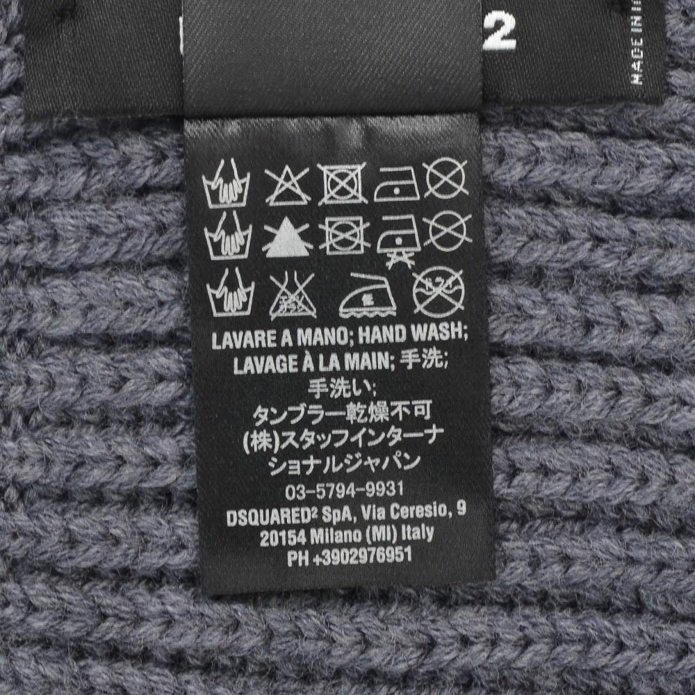 ディースクエアード　　DSQUARED2 メンズ マフラー&キャップ ニット帽 2点セット グレー ウール ブランドタグ 赤タグ プレゼント ギフト 国内正規品の画像