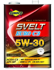 SUNOCO スノコ エンジンオイル SVELT EURO スヴェルトユーロ C3 5W-30 4L缶 | C3 5W30 4L 4リットル オイル 交換 人気 オイル缶 油 車検 車 オイル交換
