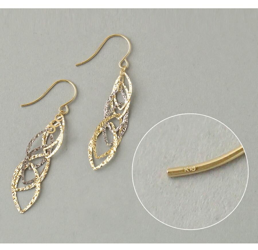 18金（K18）×コンビカラー（イエロー×ホワイト）デザインピアス DEVAS 【2/4 値上げ対象】 18金 ピアス ホワイトゴールド k18 18金