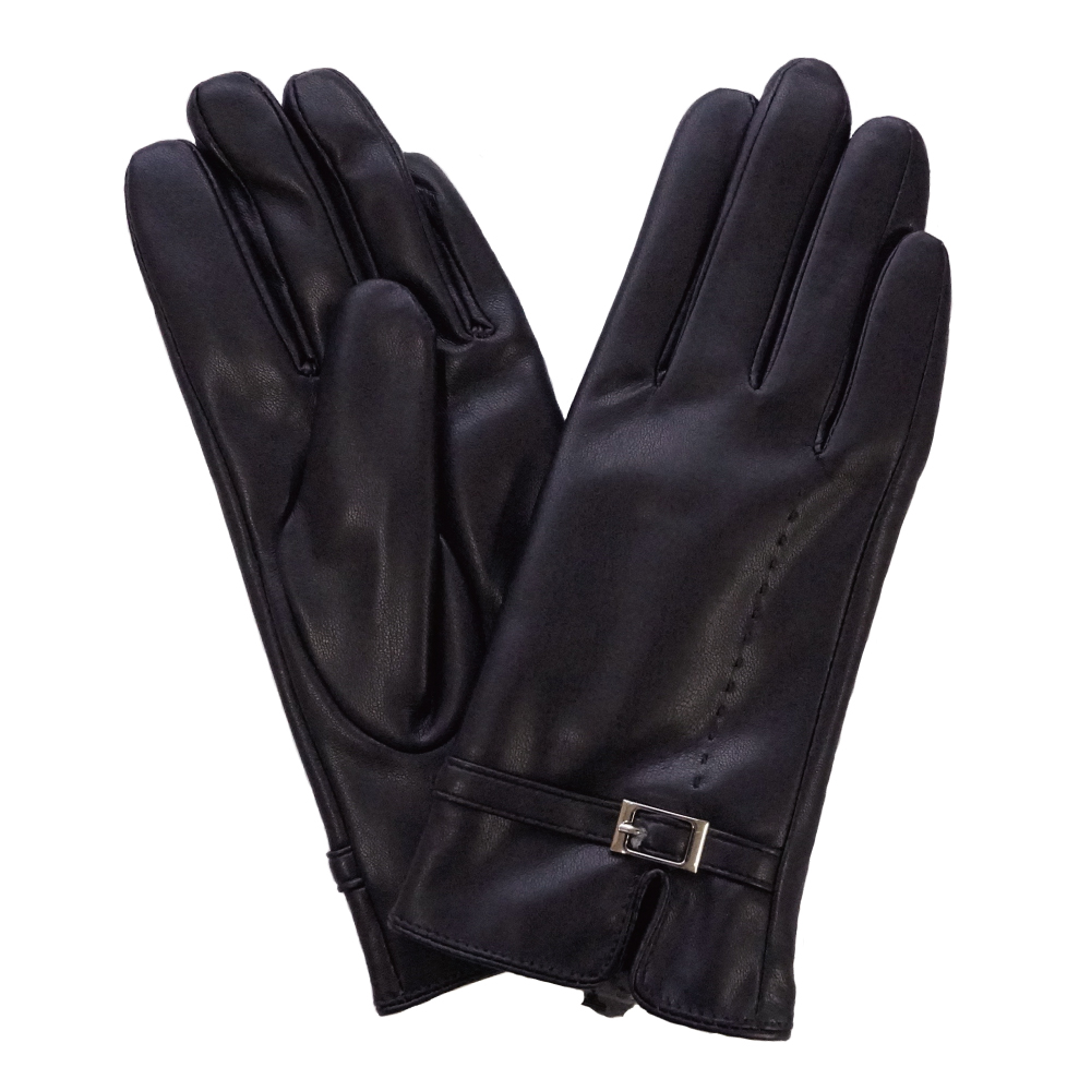 手袋 レディース フェイクレザー 合皮 裏起毛 裏ボア ベルト ステッチ