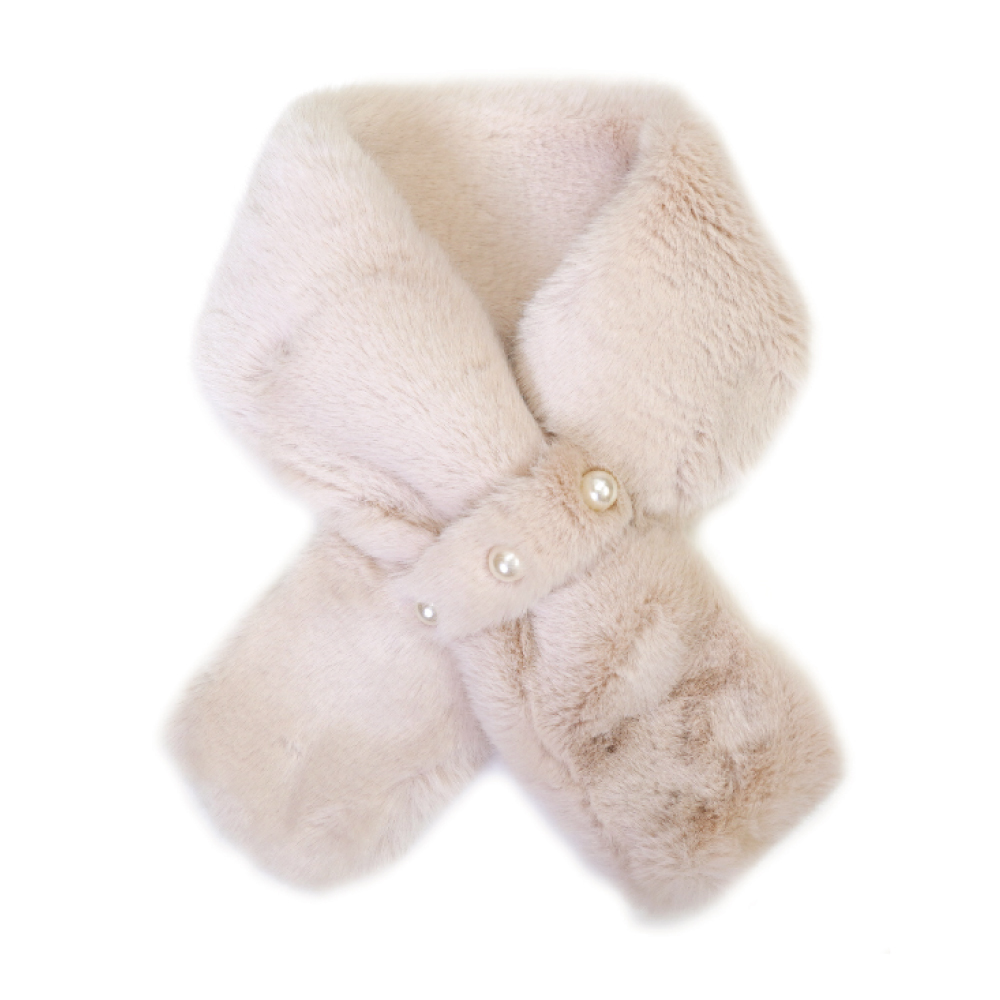 マフラー レディース  ミニマフラー 3つ パール付き フェイクファー ティペット かわいい ふわふわ あたたかい フォーマル |  | 01