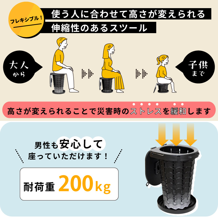 簡易トイレ 伸縮スツール 非常用トイレ セット 耐荷重200kg ポータブルトイレ 折りたたみ 防災用品 防災グッズ アウトドア |  | 07