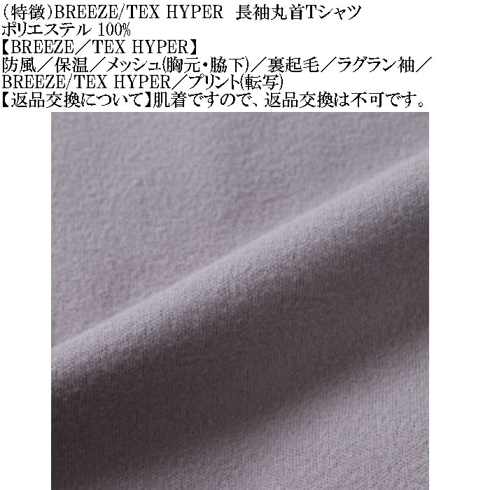大きいサイズ メンズ BREEZE/TEX HYPER  防風 保温 裏起毛 長袖 丸首Tシャツ（メーカー取寄）3L 4L 5L 6L 7L 8L |  | 13
