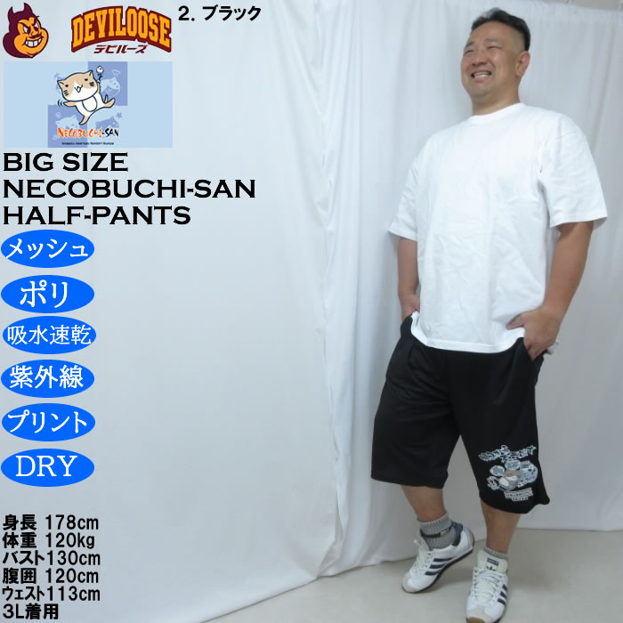 大きいサイズ メンズ NECOBUCHI-SAN DRYハニカムメッシュドライハーフパンツ（メーカー取寄）吸水速乾 UVカット メッシュ ネコブチサン 3L 4L 5L 6L 8L |  | 17