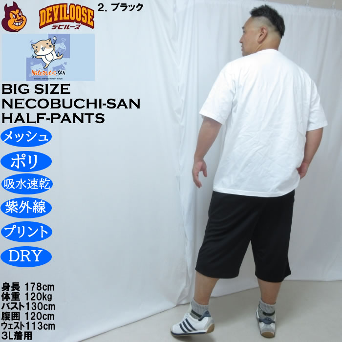 大きいサイズ メンズ NECOBUCHI-SAN DRYハニカムメッシュドライハーフパンツ（メーカー取寄）吸水速乾 UVカット メッシュ ネコブチサン 3L 4L 5L 6L 8L |  | 18