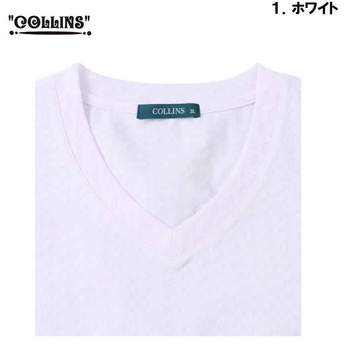 大きいサイズ キングサイズ ビッグサイズ メンズ COLLINS TPU格子ジャガードVネック半袖Tシャツ（メーカー取寄）コリンズ 3L 4L 5L 6L 8L |  | 09