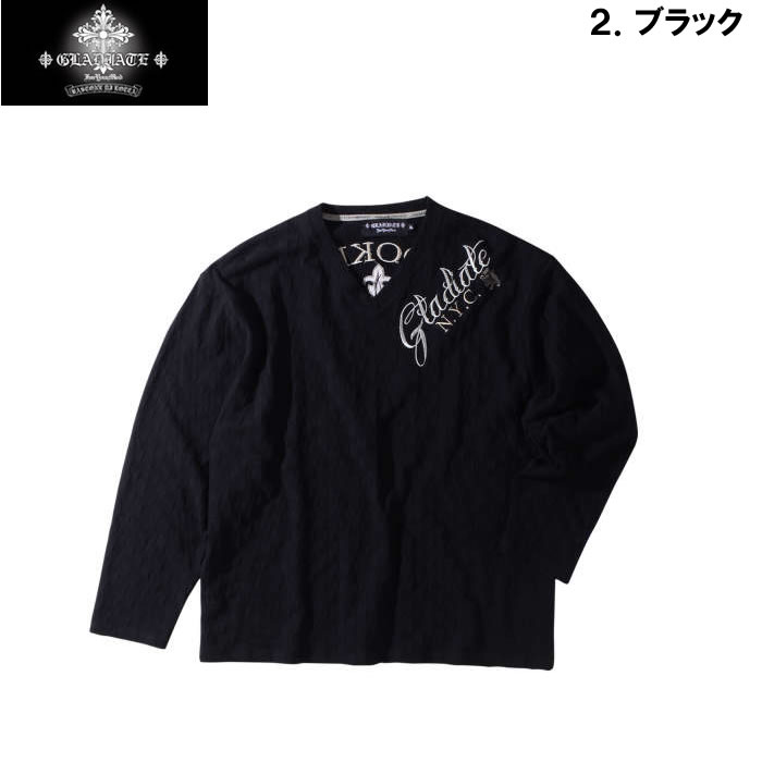 大きいサイズ キングサイズ ビッグサイズ メンズ GLADIATE 刺繍ブロックジャガード長袖VネックTシャツ（メーカー取寄）グラディエイト 3L 4L 5L 6L |  | 14