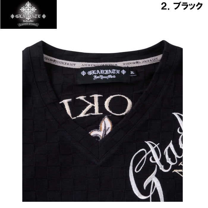 大きいサイズ キングサイズ ビッグサイズ メンズ GLADIATE 刺繍ブロックジャガード長袖VネックTシャツ（メーカー取寄）グラディエイト 3L 4L 5L 6L |  | 18