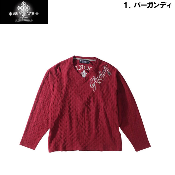 大きいサイズ キングサイズ ビッグサイズ メンズ GLADIATE 刺繍ブロックジャガード長袖VネックTシャツ（メーカー取寄）グラディエイト 3L 4L 5L 6L |  | 06