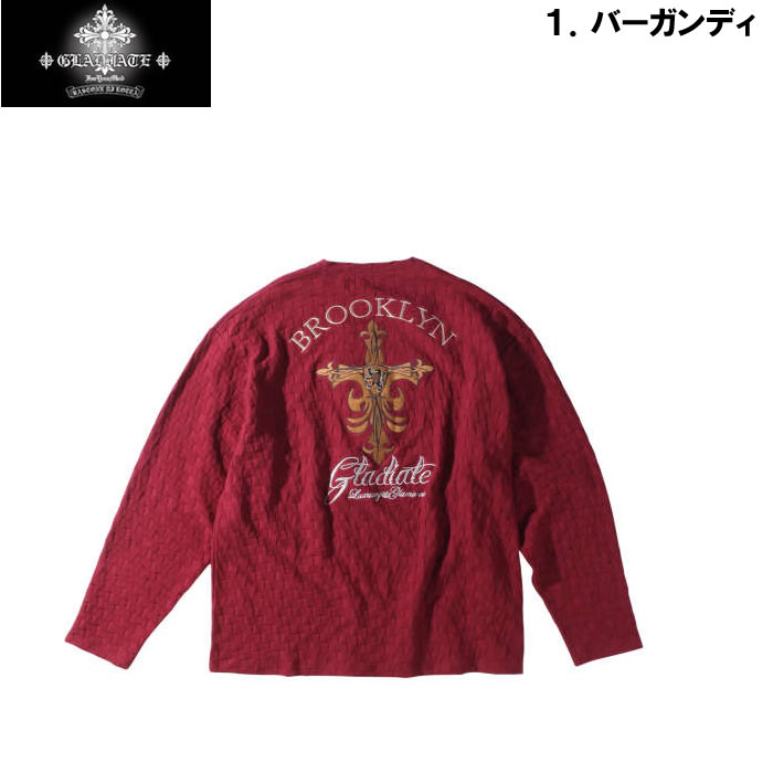 大きいサイズ キングサイズ ビッグサイズ メンズ GLADIATE 刺繍ブロックジャガード長袖VネックTシャツ（メーカー取寄）グラディエイト 3L 4L 5L 6L |  | 07
