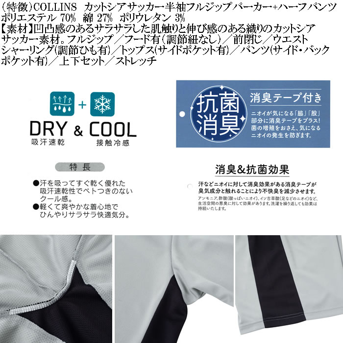 大きいサイズ メンズ COLLINS ハニカムメッシュ脇切替 半袖Tシャツ ハーフパンツ 上下セット（メーカー取寄）コリンズ 3L 4L 5L 6L 8L |  | 07