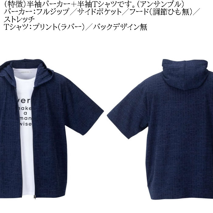 大きいサイズ キングサイズ ビッグサイズ メンズ launching pad 針抜きストライプ 半袖 フルジップ パーカー 半袖 Tシャツ セット販売（メーカ取寄）3L 4L 5L 6L |  | 05